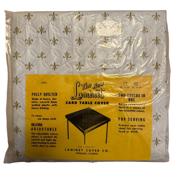 The New Laminet Other - MCM The New Laminet Card Table Cover Quilted White Gold Fleur de Lis Reversible
